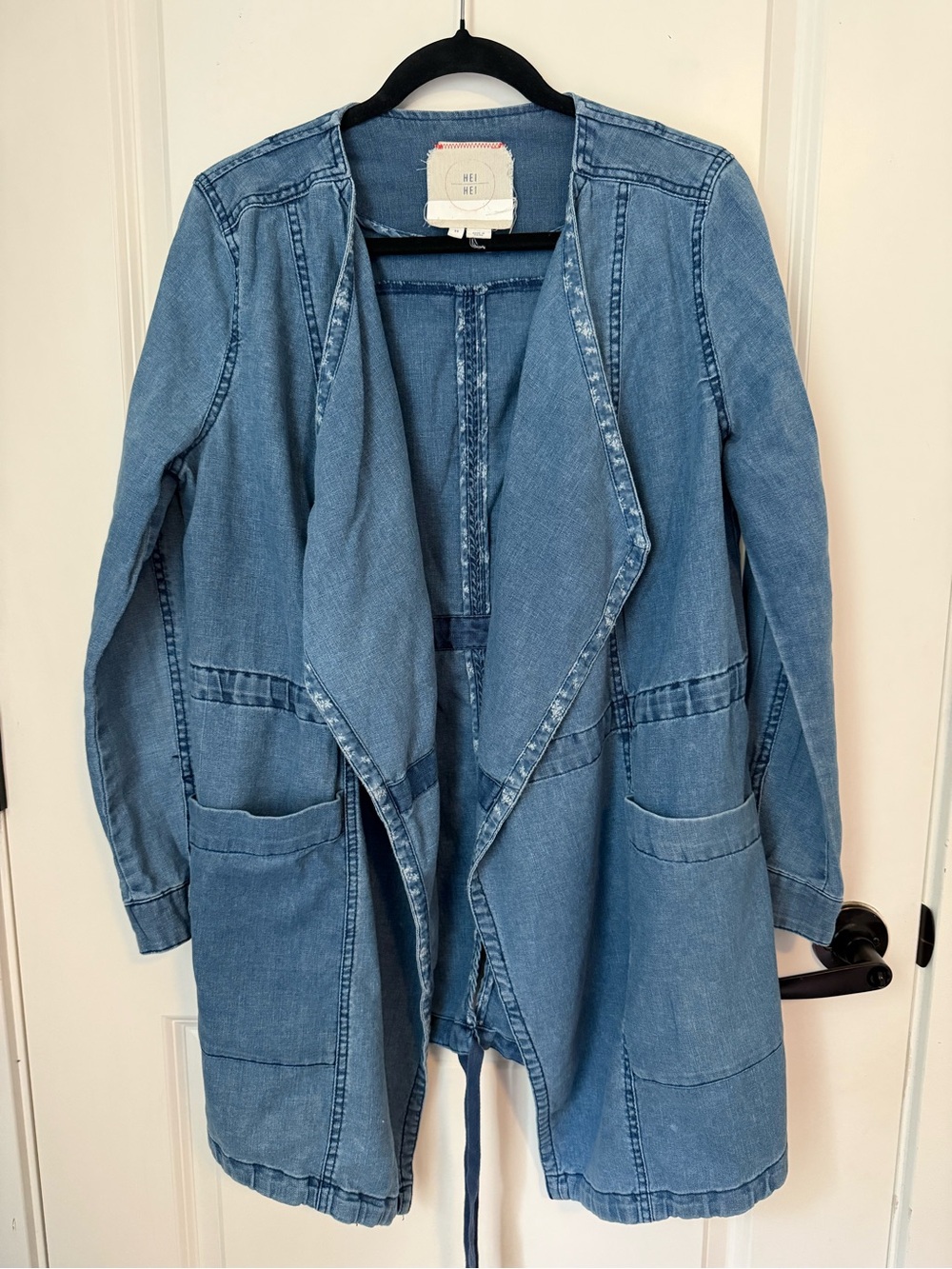 Anthropologie Hei Hei Blue Denim Open-Front Jacket